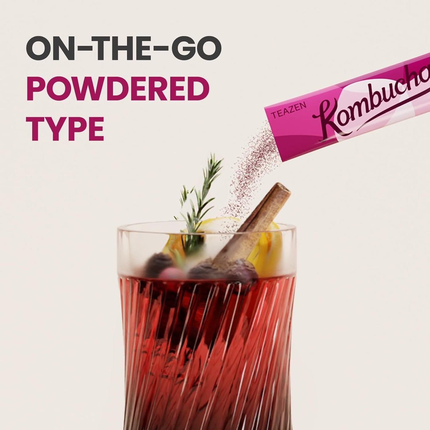 TEAZEN Mulled Wine Kombucha Tea, Live Probiotics & Postbiotics, Relaxation and Warmth for Colds and Sore Throat, Electrolyte & Hydration Drink Mix, Sugar Free, 30 Sticks, 5.29oz