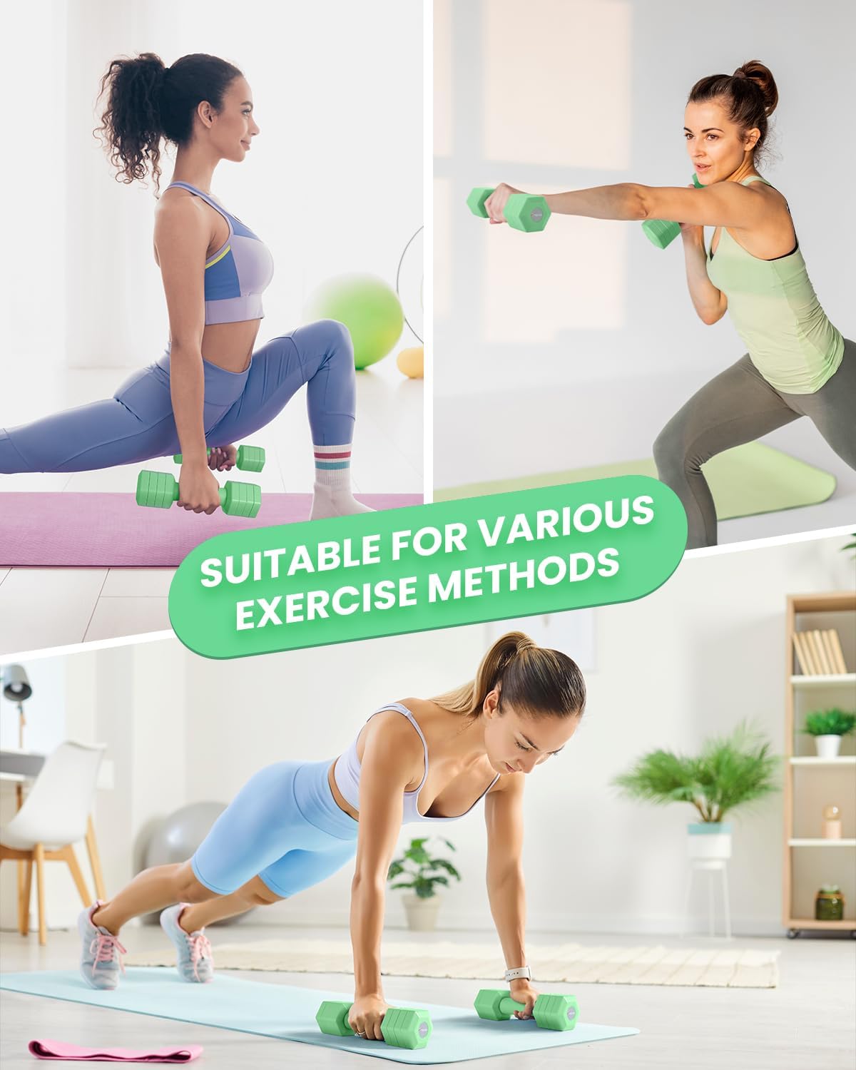 Adjustable Dumbbells Set, 4 in 1 Hand Weights Set for Women Men 10 LB/ 12 LB Dumbbell Pair Each 2lbs 3lbs 4lbs 5lbs Weights Dumbbells Set with TPU Soft Rubber Handle for Home Gym Exercise Fitness