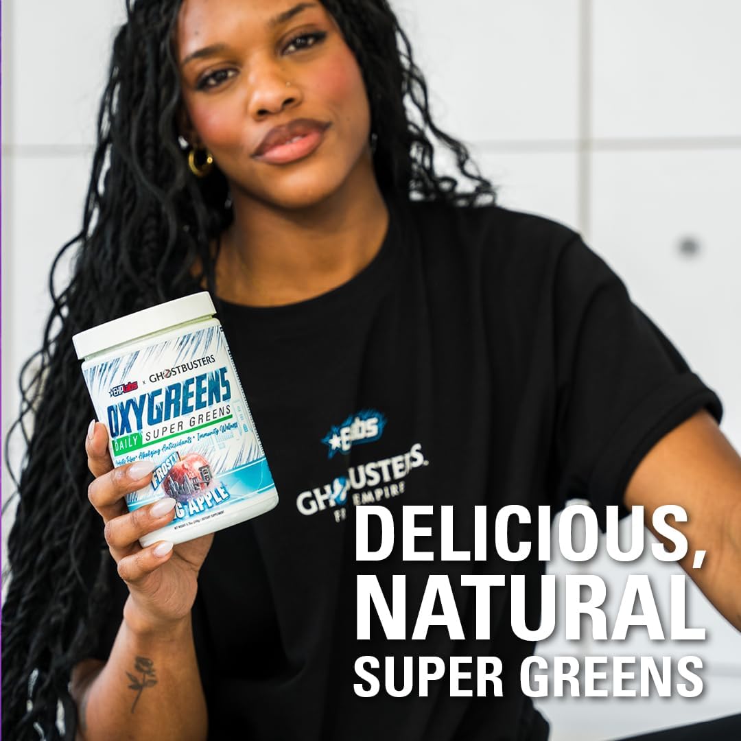 EHP Labs x Ghostbusters OxyGreens Super Greens Powder - Spirulina & Chlorella Superfood, Green Juice Powder with Prebiotic Fibre, Antioxidants & Immunity Support, 30 Serves (Frosty Big Apple)