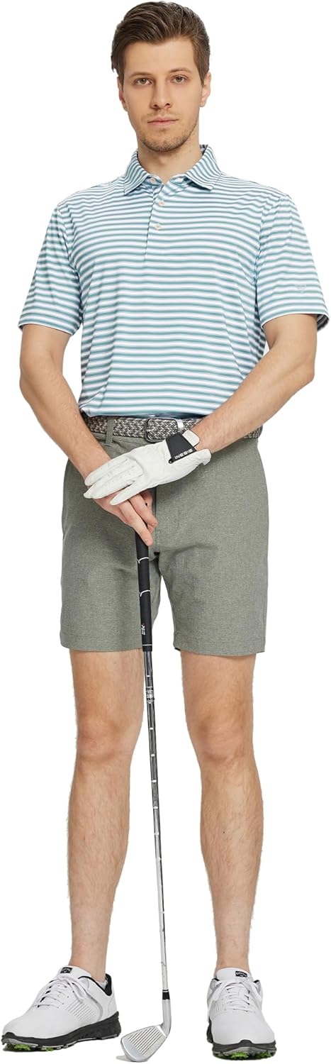 M MAELREG Golf Shirts for Men Short Sleeve Dry Fit Casual Striped Performance Moisture Wicking Collared Mens Polo Shirts