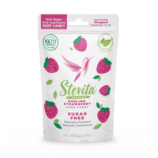 Stevita Hard Candy, Sublime Strawberry - 25 Individually Wrapped Pieces - Sugar & Aspartame Free - Naturally Flavored & Sweetened - Non-GMO, Gluten Free, Keto Friendly