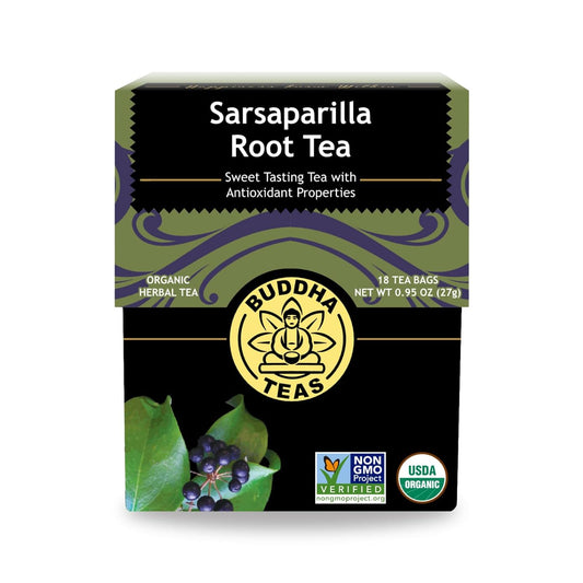 Buddha Teas - Organic Sarsaparilla Root Tea - Herbal Tea - Digestion & Skin Health - With Antioxidants & Minerals - Clean Ingredients - Caffeine Free - OU Kosher - 18 Tea Bags (Pack of 1)
