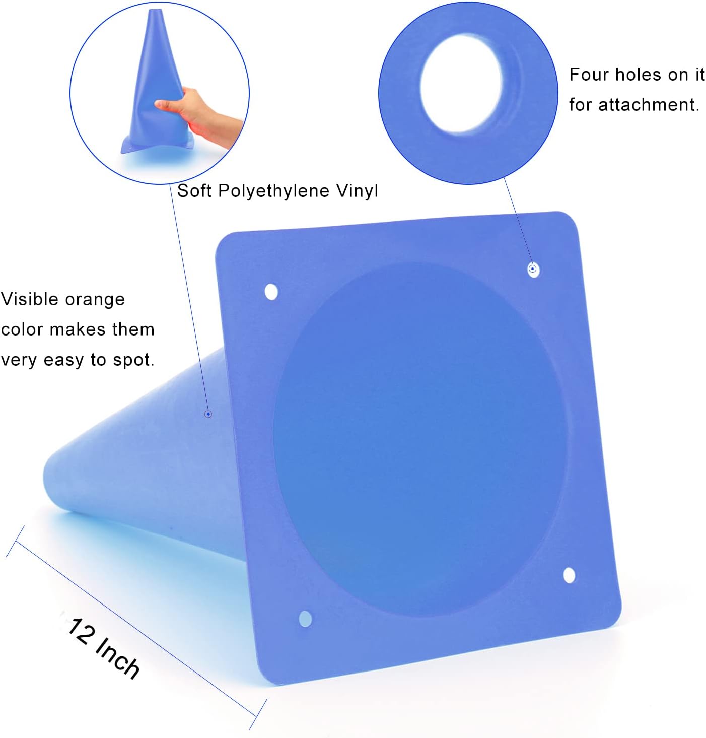 12 Inch Traffic Training Cones, Plastic Safety Parking Cones, Agility Field Marker Cones for Soccer Basketball Football Drills Training, Outdoor Sport Activity & Festive Events - 6 Colors