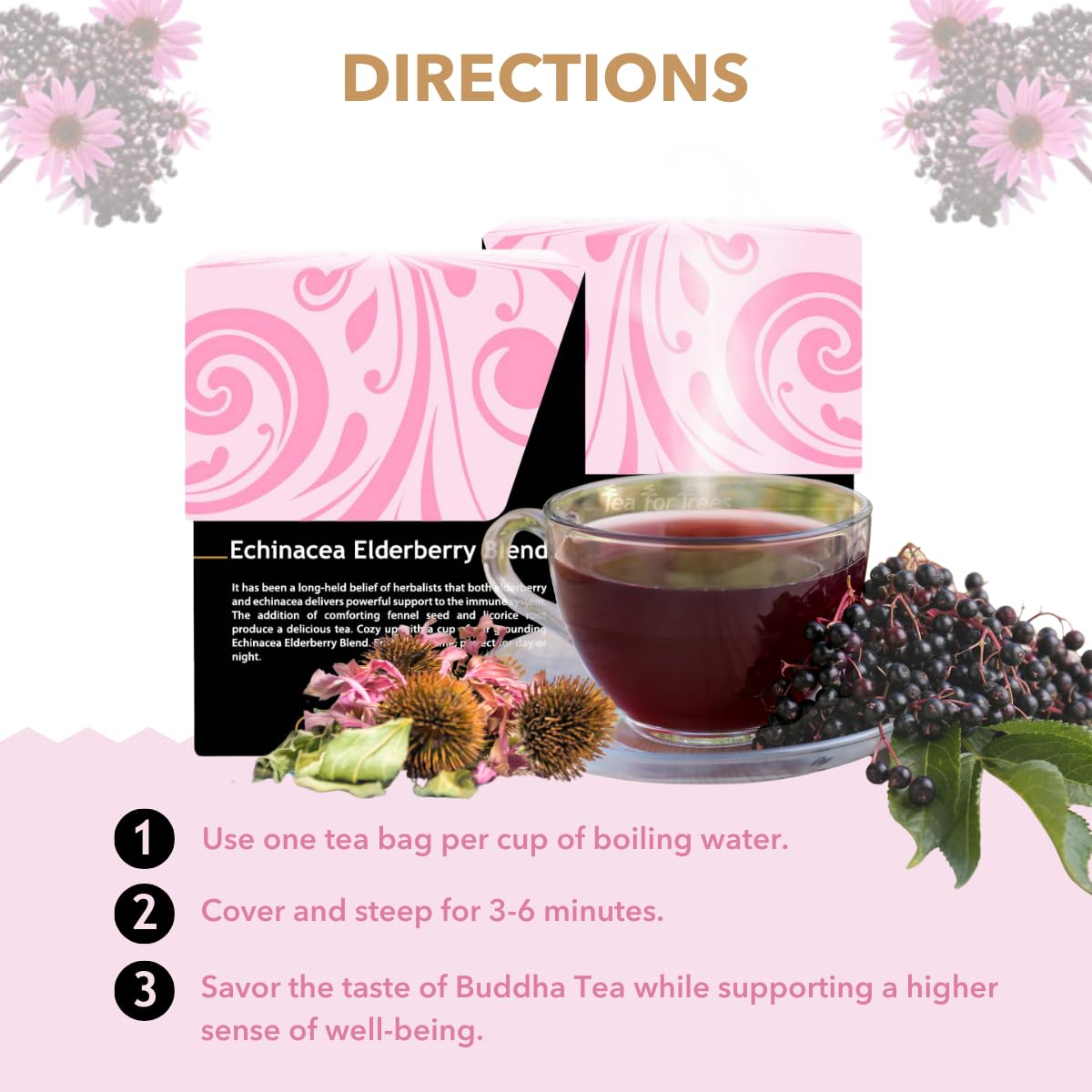 Buddha Teas - Organic Echinacea Elderberry Blend - Herbal Tea - For Health & Wellbeing - With Antioxidants & Minerals - Clean Ingredients - No Caffeine - OU Kosher & Non-GMO - 18 Tea Bags (Pack of 1)