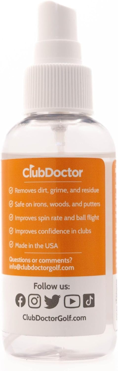 Club Doctor - Club Cleaning Solution - Golf Club Cleaner Spray - Removes Dirt from Grooves - Increase Spin and Improve Ball Flight - Clips onto Bag for Convenience - 4 oz