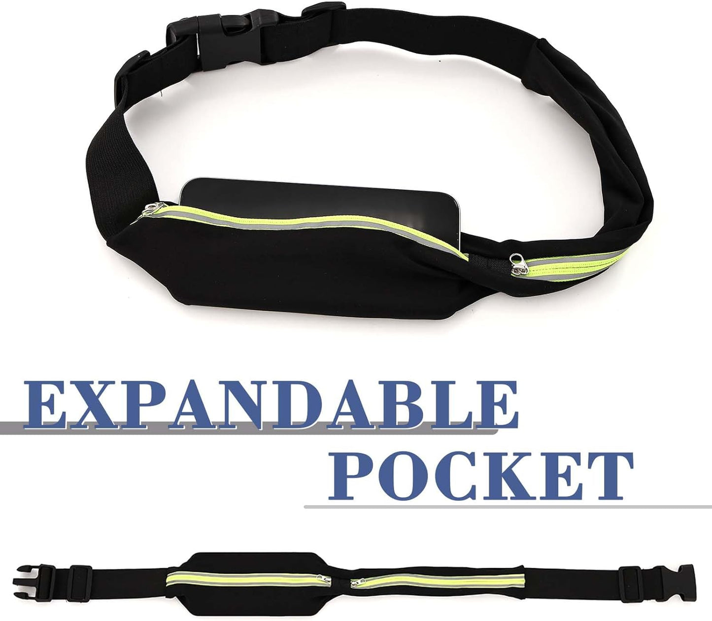 2 Pcs Running Belt for Men and Women, Slim Running Belt, Reflective Waterproof Double Pocket Design, Suitable for Running, Cycling, Mountaineering and Other Sports (Blue, Green)