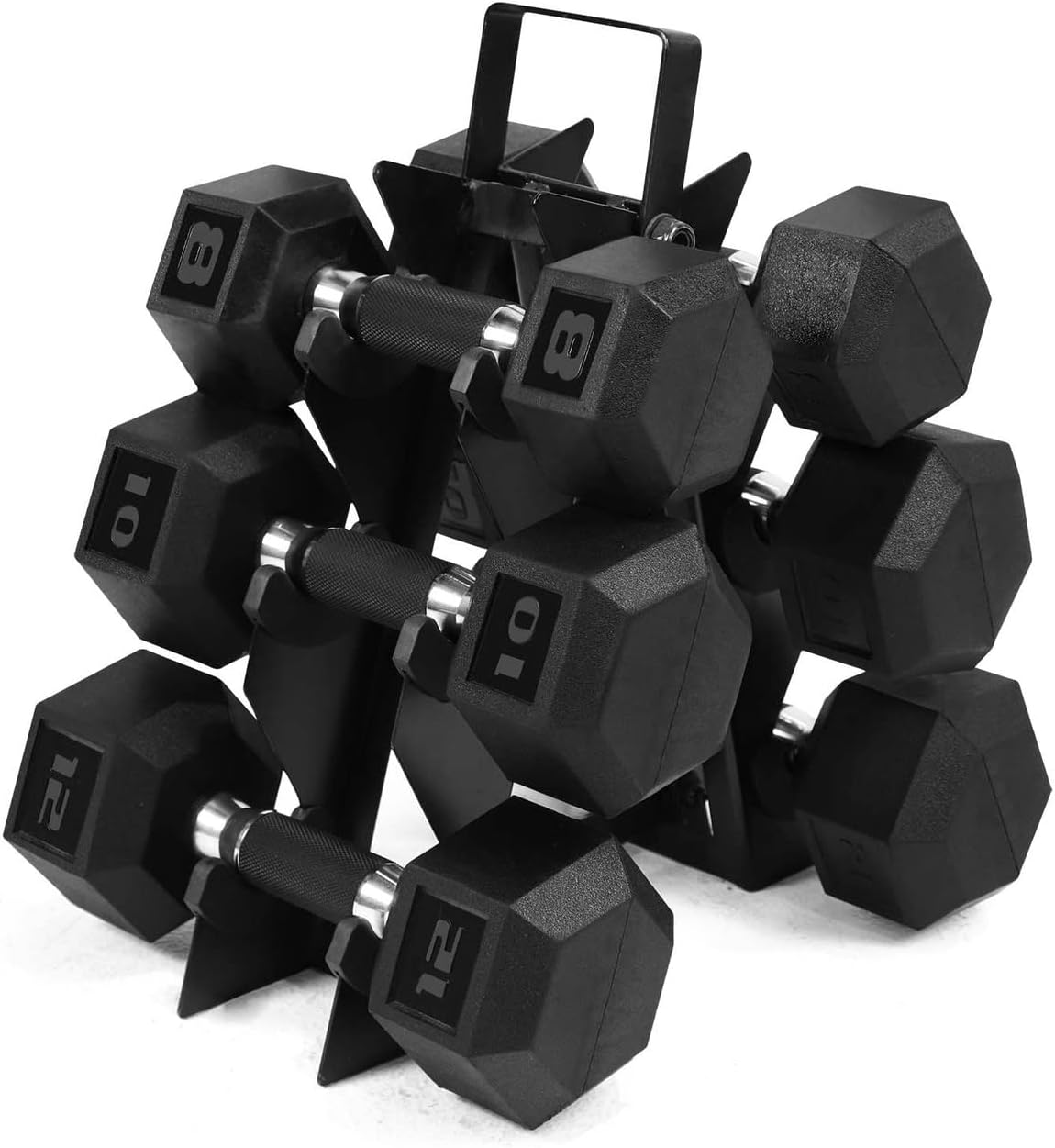WF Athletic Supply Rubber Encased Hex Dumbbells with Rubber Grip Contoured Handle for Muscle Toning, Strength Building & Full Body Workout