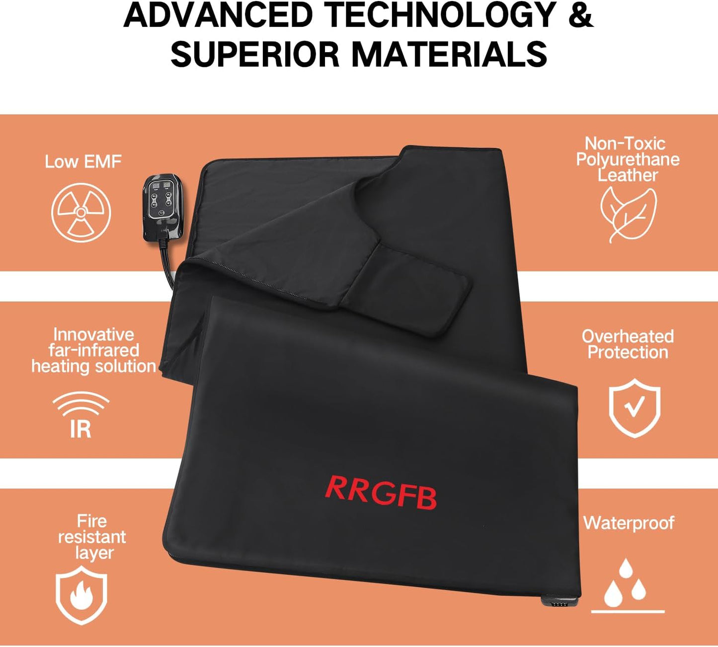 Low EMF Portable Infrared Sauna Blanket,Crystal Therapy Home Relaxation, Adjustable Timer 1-60 Min, 95-167℉ Temp Range, 6 ft x 2.95 ft, Durable PU Leather Cover