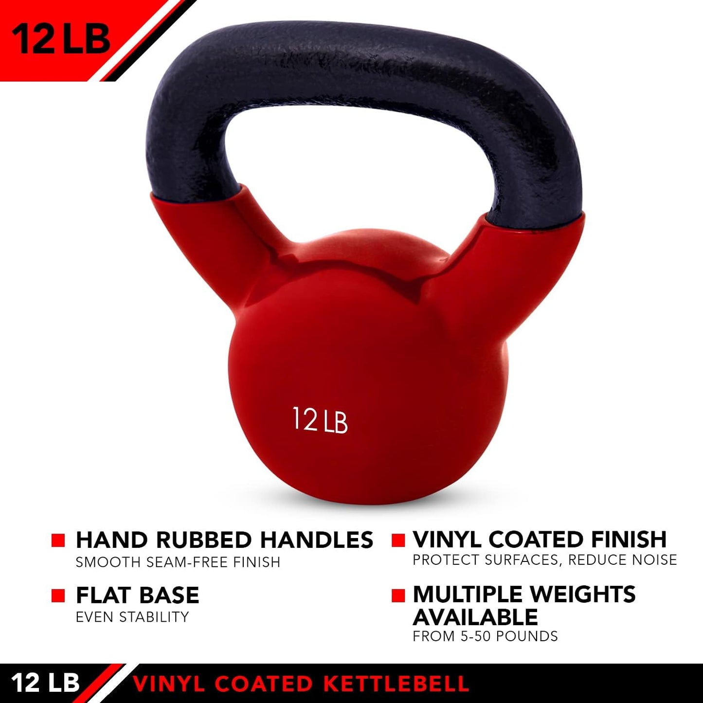 JFIT Kettlebell Weights Vinyl Coated Iron - 12 Size Options, 5lbs-50lbs - Coated for Floor and Equipment Protection, Noise Reduction, Ballistic, Core, Weight Training