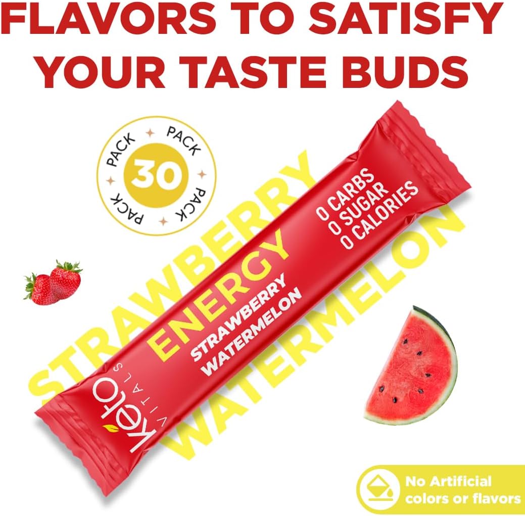 Keto Vitals Electrolyte Energy Drink Powder Packets - Electrolyte Supplement for Energy and Rehydration - Strawberry Watermelon Keto Powder Packets, 30 Count