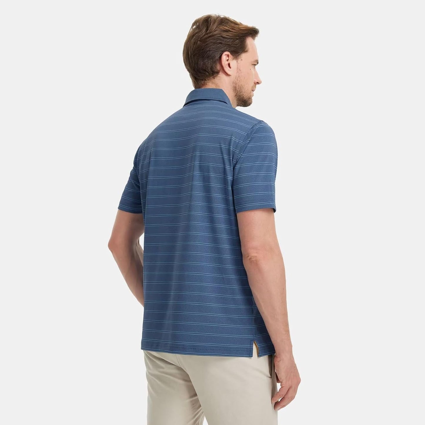 M MAELREG Golf Shirts for Men Moisture Wicking Striped Polo Performance Dry Fit Business Sports Mens Polo Shirts Short Sleeve