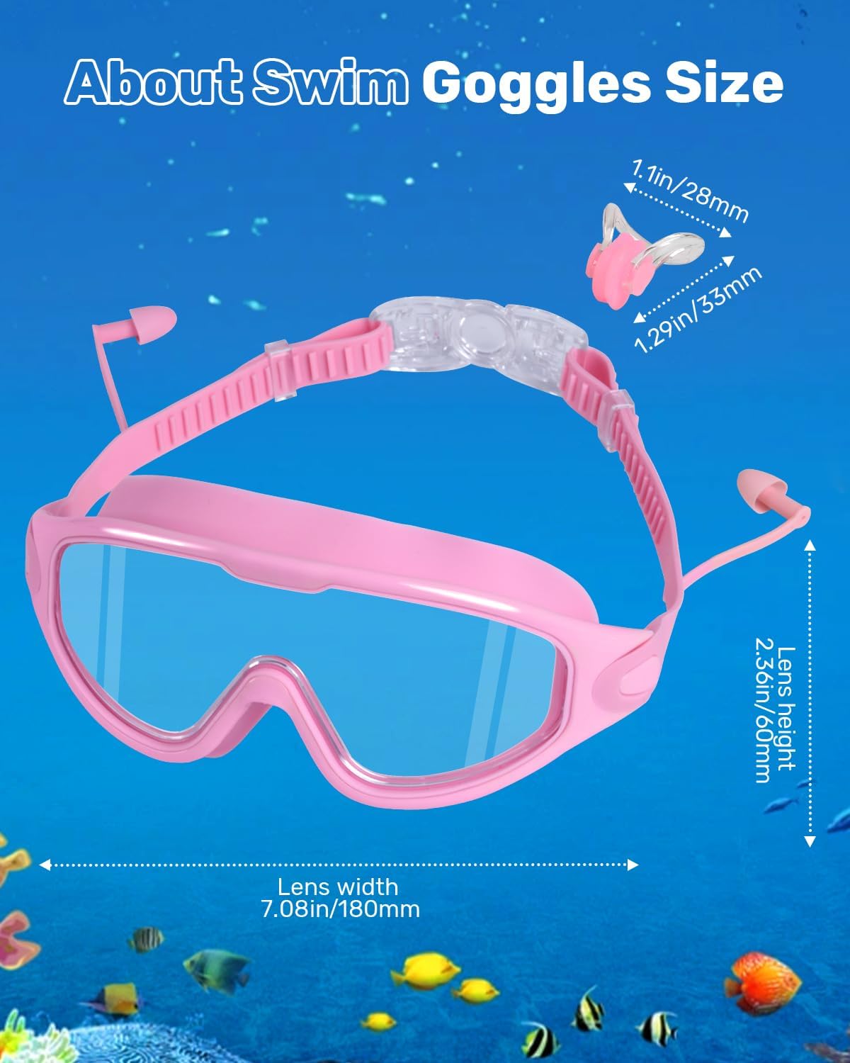 Swim Goggles for Adults, Wide View Anti-Fog & UV Swimming Goggles with Nose Clip & Ear Plugs, No Leak