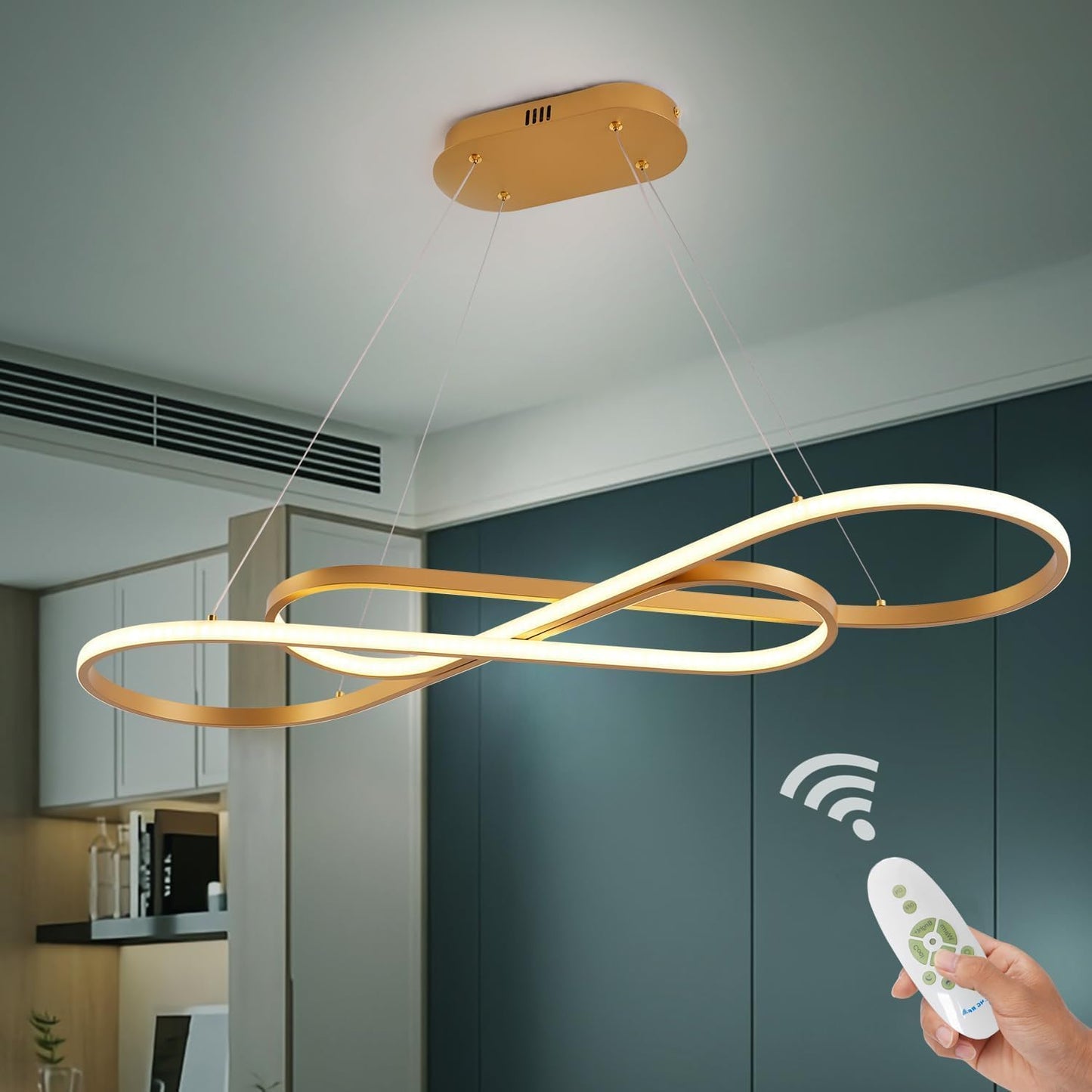 Gold Led Chandeliers for Dining Room Light Fixture Modern Led Pendant Light Kitchen Island Lighting for Kitchen Island Chandelier Over Table, Dimmable Adjustable Height Pendant Light Ceiling Hanging