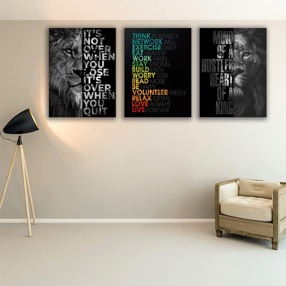 Motivational Canvas Painting Wall Art Execution Grind Hustle Inspirational Wall Art Success Entrepreneur Poster Positive Quotes Wall Poster Framed for Home Office Wall Decor[72''Wx 36''H]