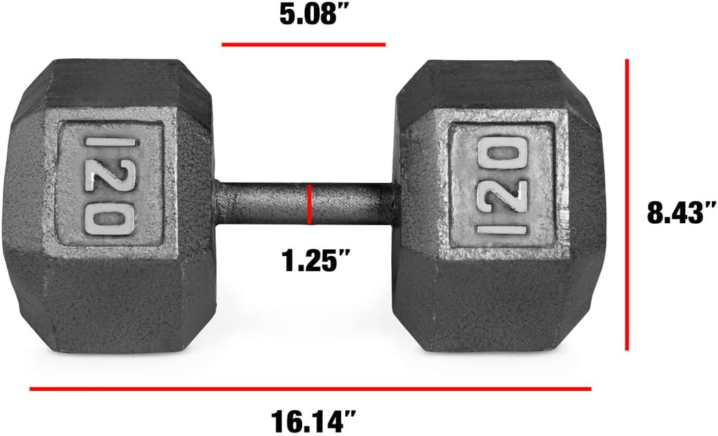 WF Athletic Supply Cast Iron Solid Hexagon Gray/Black Dumbbells, Strength Training Free Weights Set of 2 for Women and Men, Hand Weights Sold by Pairs, Multi-Select Size Options Available