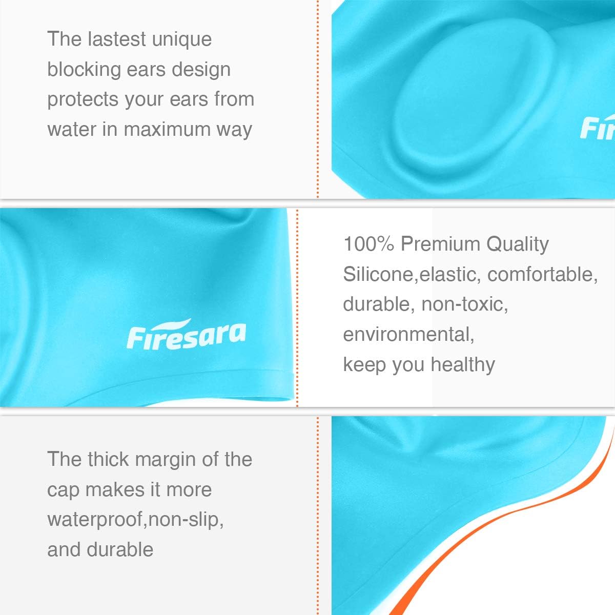Firesara Swim Cap, Original Updated Swimming Cap 3D Ergonomic Design Comfortable Durable Ear Protection for Women Kids Men Adults Boys Girls for Long or Short Hair with Nose Clip and Ear Plugs