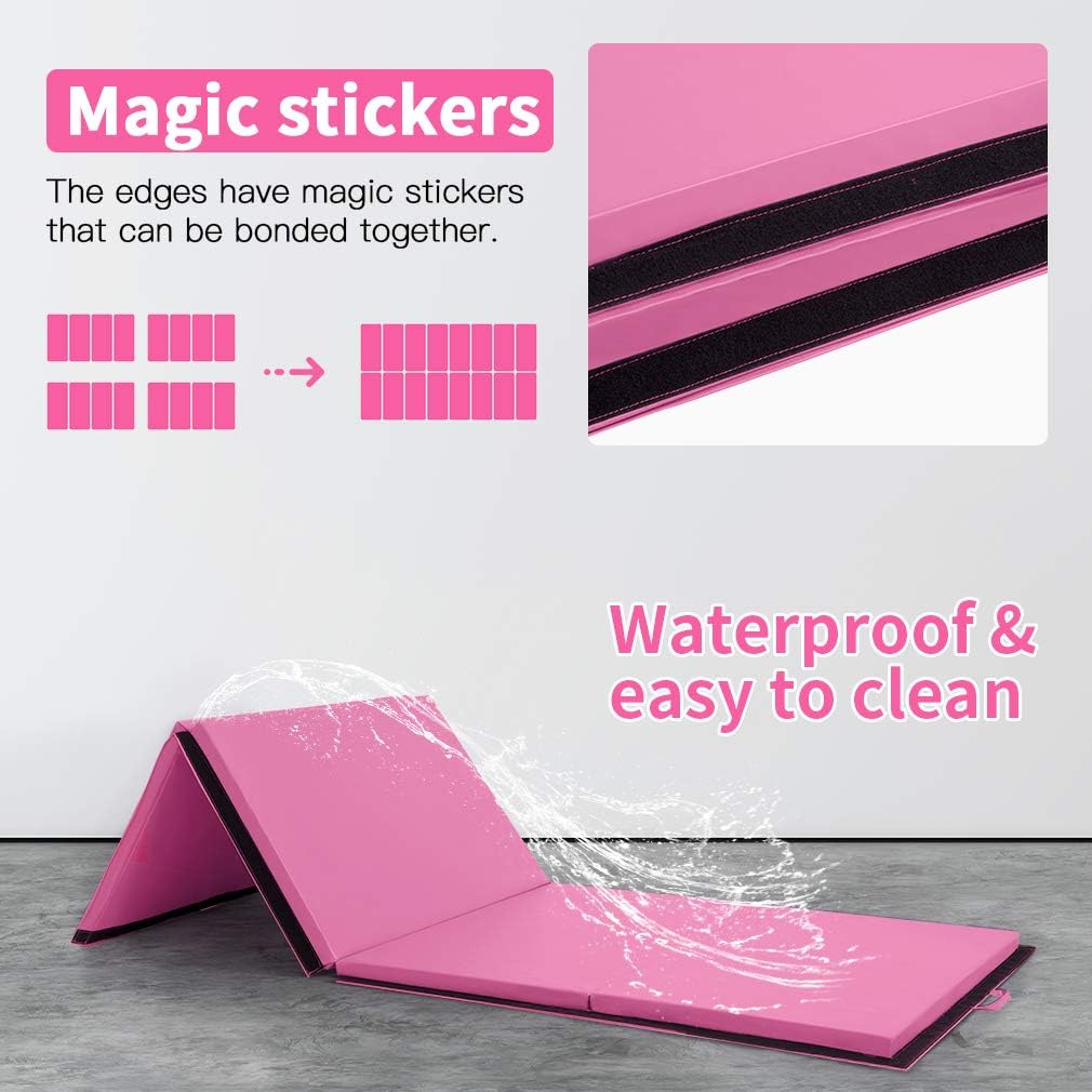 Gymnastics Tumbling Mats Portable Gymnastics Mat Foldable Tumbling Mat 2'x6'/4'x8' PU Leather Exercise Mat Yoga Mat with Carrying Handles for home Workout outdoor Yoga Gymnastics