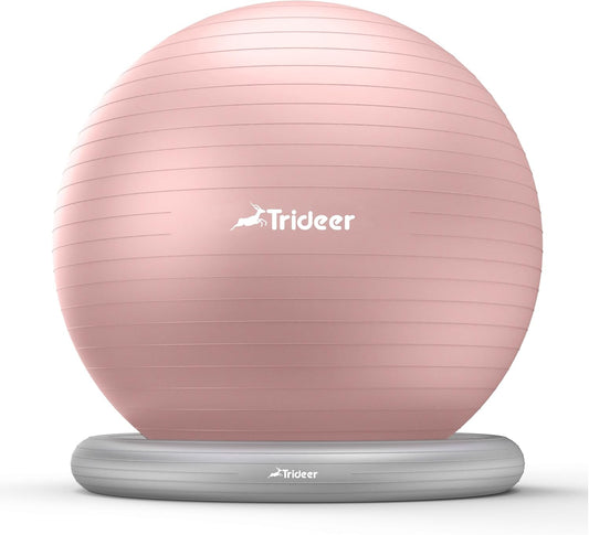 Trideer Exercise Yoga Ball Chair with Base for Home Office Desk, Stability & Fitness Ball Seat to Relieve Back Pain, Home Gym Workout for Abs, Pregnancy Ball with Pump
