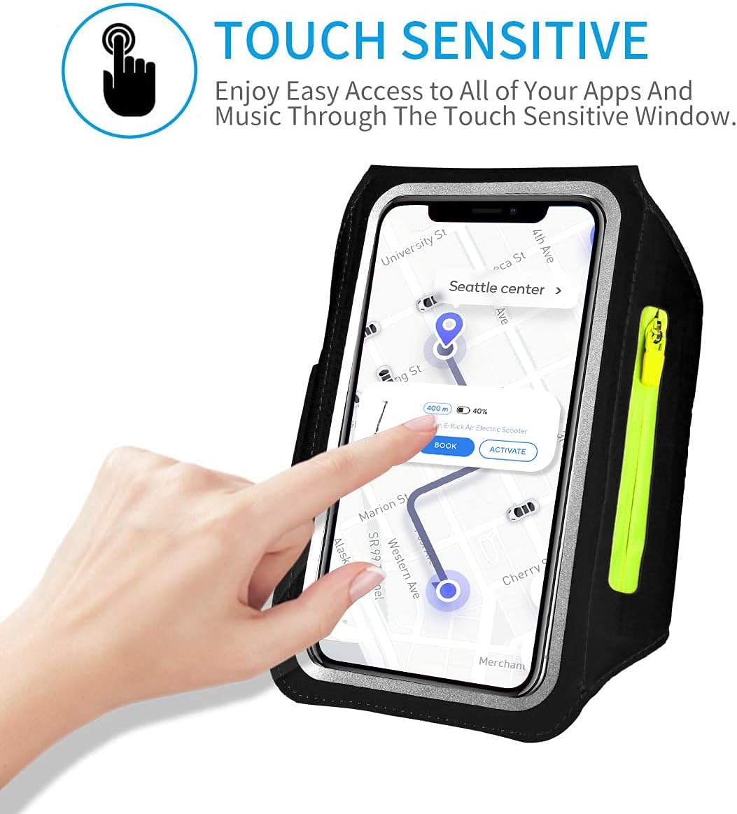 Running Armband with Earphone Bag Cell Phone Armband for iPhone 16 15 Pro 14 Plus 13 11 XR XS, Galaxy S24/S10 Water Resistant Sports Phone Holder Case & Zipper Slot Car Key Holder for 6.9 inch Phone