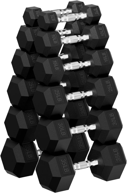 Hex Dumbbell Set, 45-400 lb Set Rubber Encased Exercise & Fitness Dumbbells, Weights Dumbbells Set, Hand Weight for Strength Training