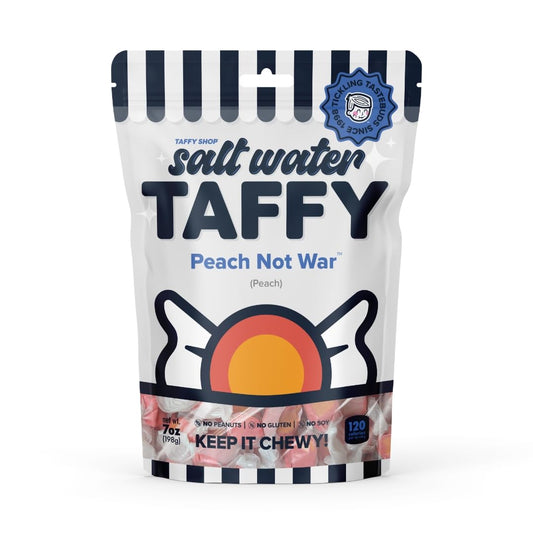 Taffy Shop Peach Not War, Peach Salt Water Taffy – Gourmet Soft Chewy Candy, Bulk Sweet Snack, Fresh Gift & Gluten-Free, 30 Individually Wrapped Pieces (7oz)