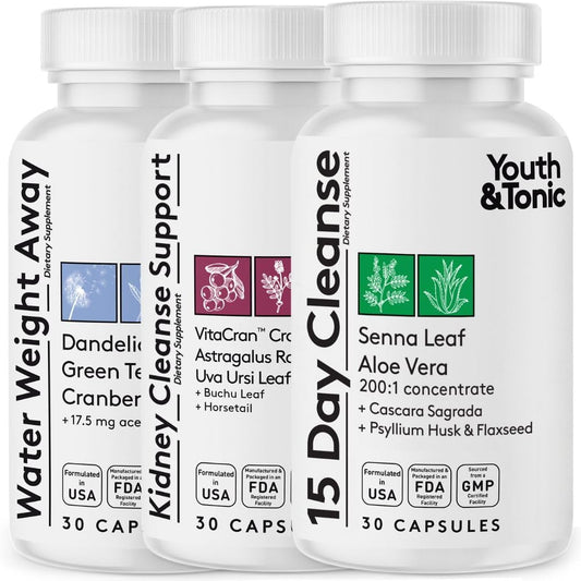 Youth & Tonic Complete Multi-Organ Detox Support – 15 Day Colon Cleanser & Gut Detox, Kidney Cleanse, Water Balance & Liver Health, 90 Pills for Women and Men