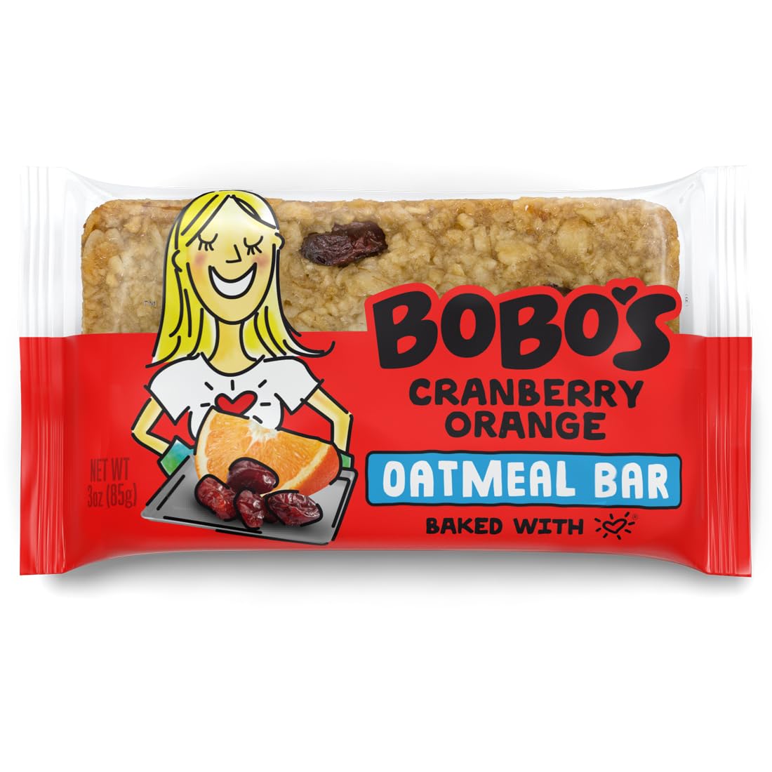 Bobo's Oatmeal Bars, Cranberry Orange, Gluten Free Vegan Whole Grain Oat Bars, Pack of 12