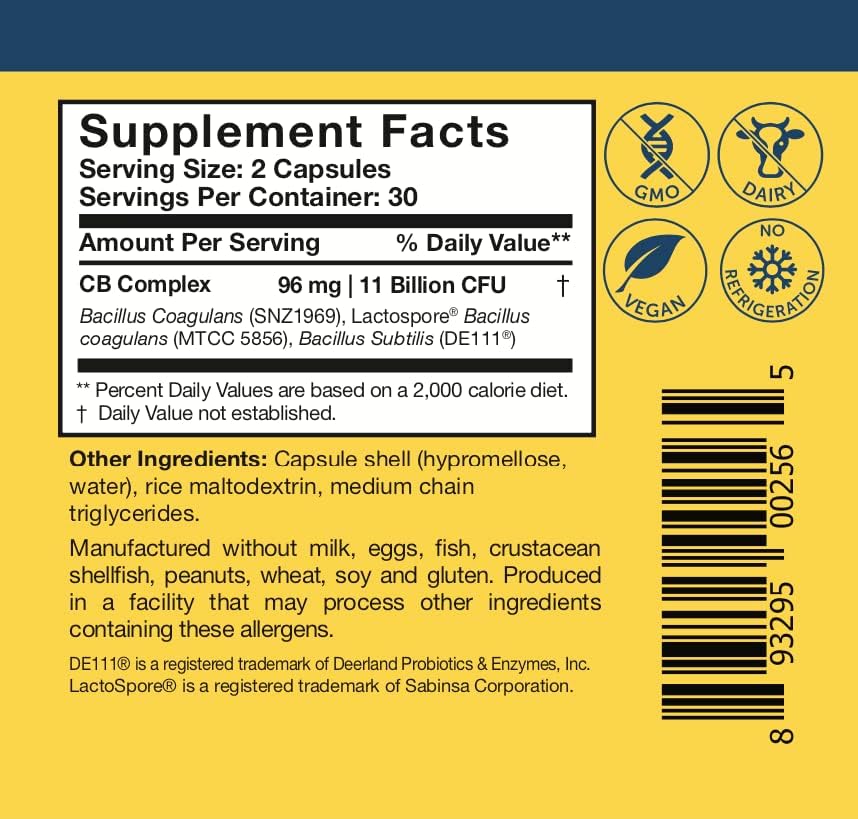 Researched Nutritionals CoreBiotic Sensitive - Vegan Probiotics for Low FODMAP Diet - Spore Based Probiotic Supplement to Support Microbiome & Gut Health - Researched Strains (60 Capsules)