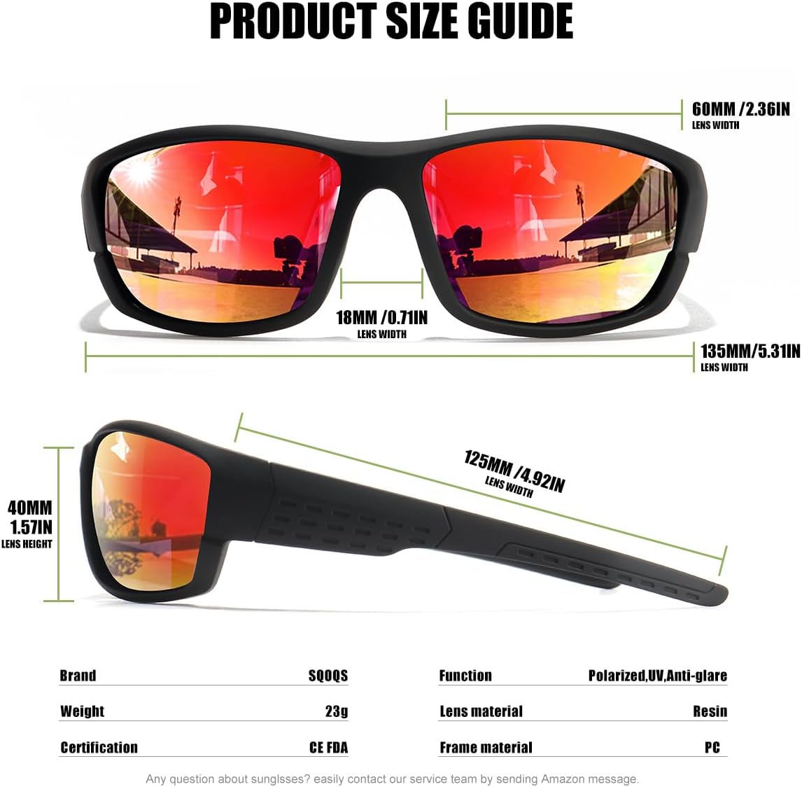 Polarized Sports Sunglasses Men UV400 Protection Lightweight Wrap Around Goggles for Cycling Fishing Driving Running