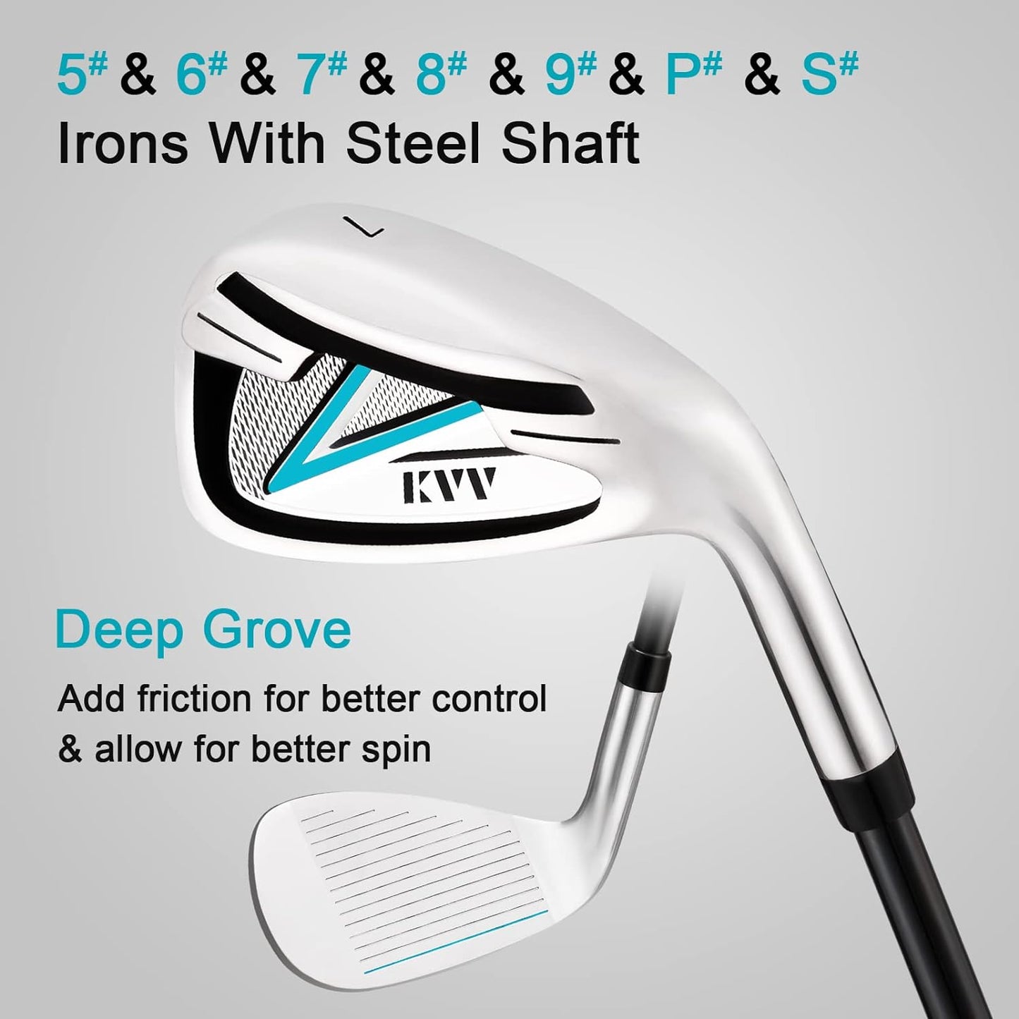 KVV Premium Right Hand Golf Club Set 11-Piece Set for Women, Including Driver, Fairway, Hybrid, 5#-P# Irons, Putter Steel Shaft Regular Flex Golf Clubs, with/Without Golf Bag