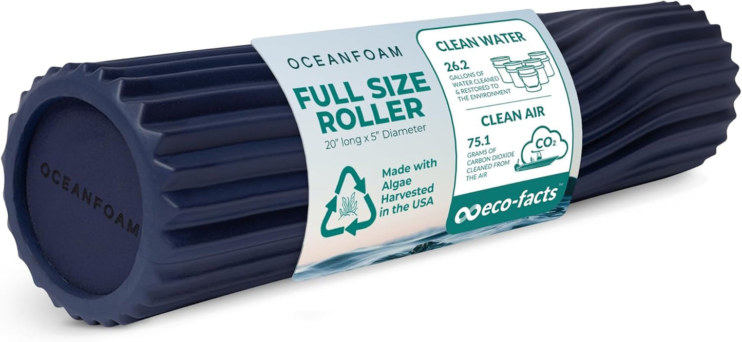 Oceanfoam Tidal Roller - Dark Navy - Muscle Massage Foam Roller for Back Pain & Stretching - Firm and Ergonomic Wide Wave Textured - Yoga, Athletics, & Wellness - Full Size, 20" x 5"