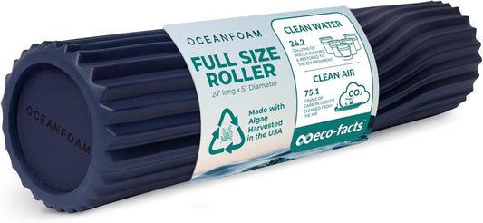 Oceanfoam Tidal Roller - Dark Navy - Muscle Massage Foam Roller for Back Pain & Stretching - Firm and Ergonomic Wide Wave Textured - Yoga, Athletics, & Wellness - Full Size, 20" x 5"