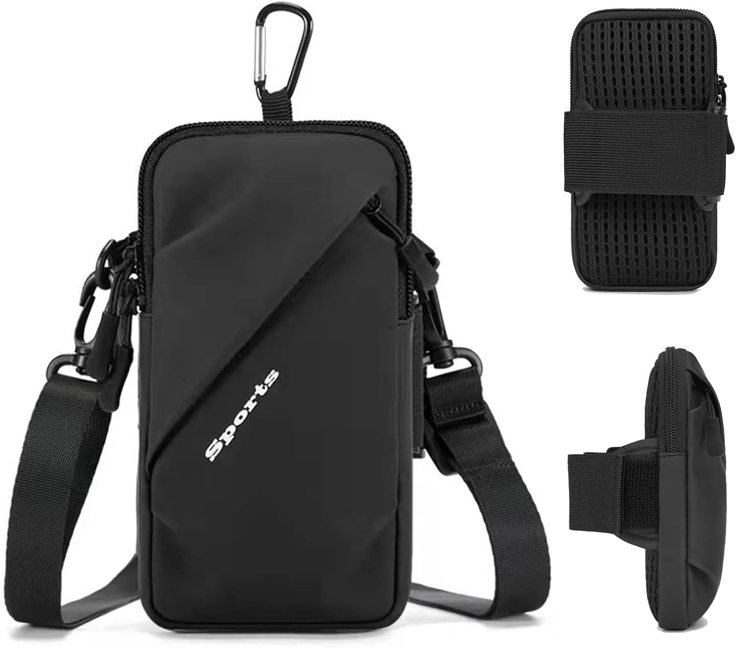 Phone Holder Arm Bands, Small Crossbody Shoulder Holsters Bag with Arm Band, Fits iPhone and All Cell Phones, Use for Running, Walking, Hiking & Biking (Plus Size,Black)