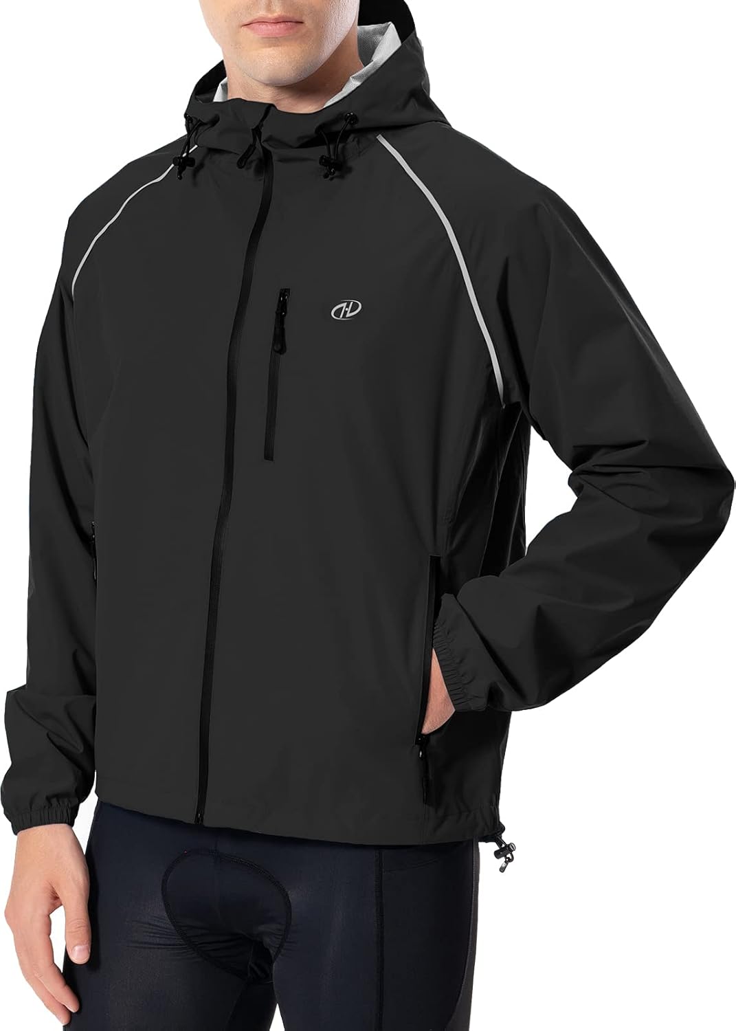 Men's Cycling Running Rain Jacket Lightweight Waterproof Biking Hiking Windbreaker Raincoat Reflective Packable