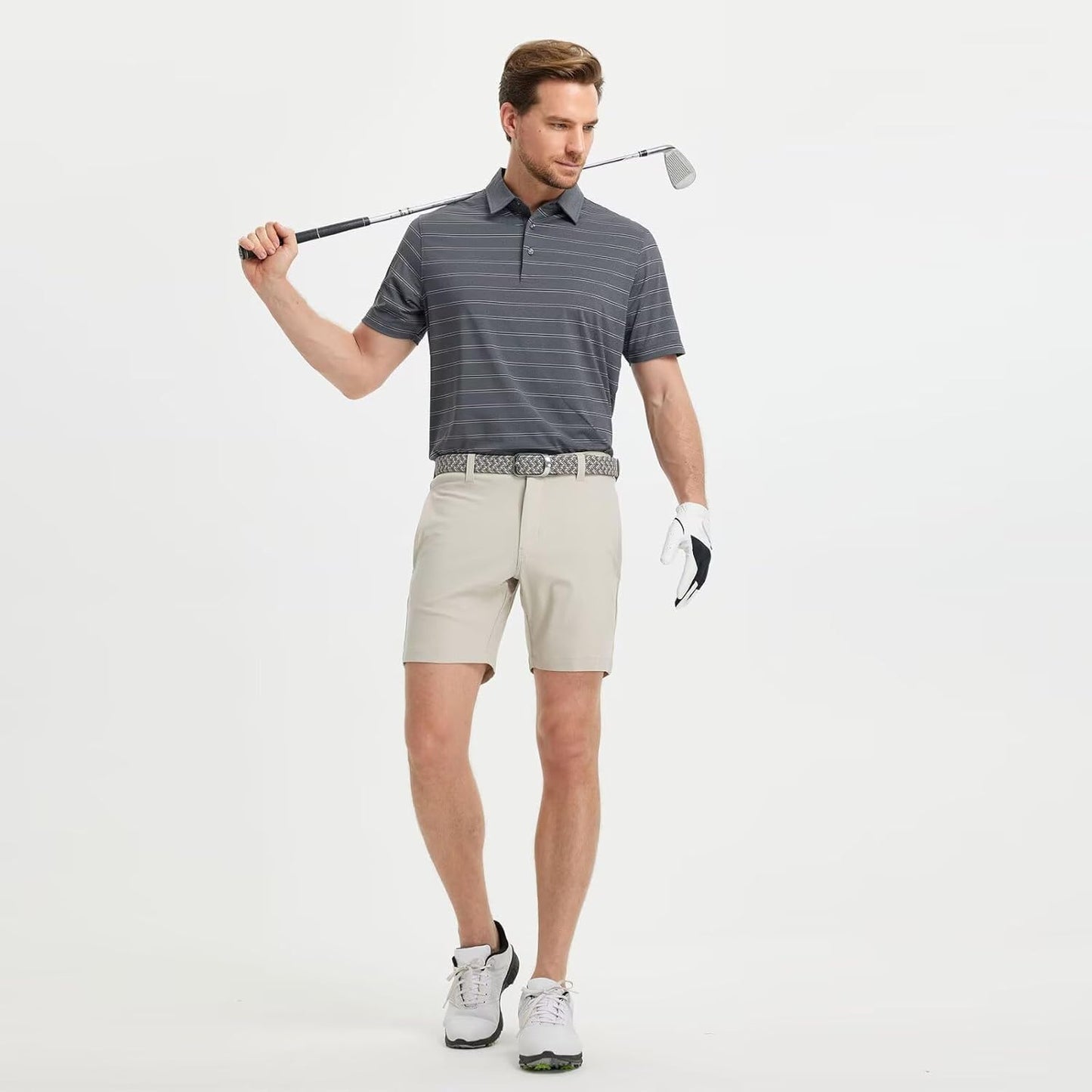 M MAELREG Golf Shirts for Men Moisture Wicking Striped Polo Performance Dry Fit Business Sports Mens Polo Shirts Short Sleeve