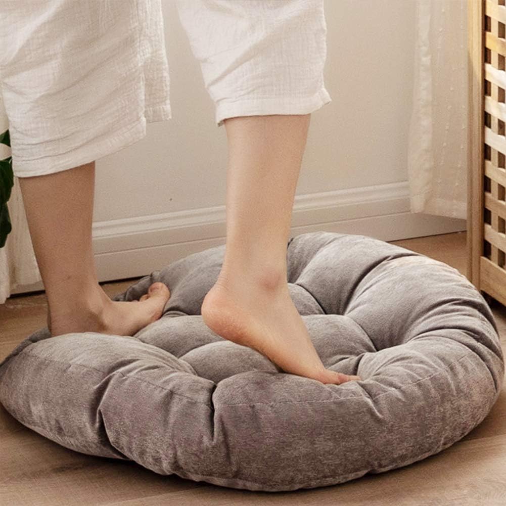 Tiita Floor Pillow Cushion, Round Seat Cushion, Outdoor Floor Pad, Meditation Cushion for Yoga Living Room Sofa Balcony, Set of 2, 22x22 Inch, Grey