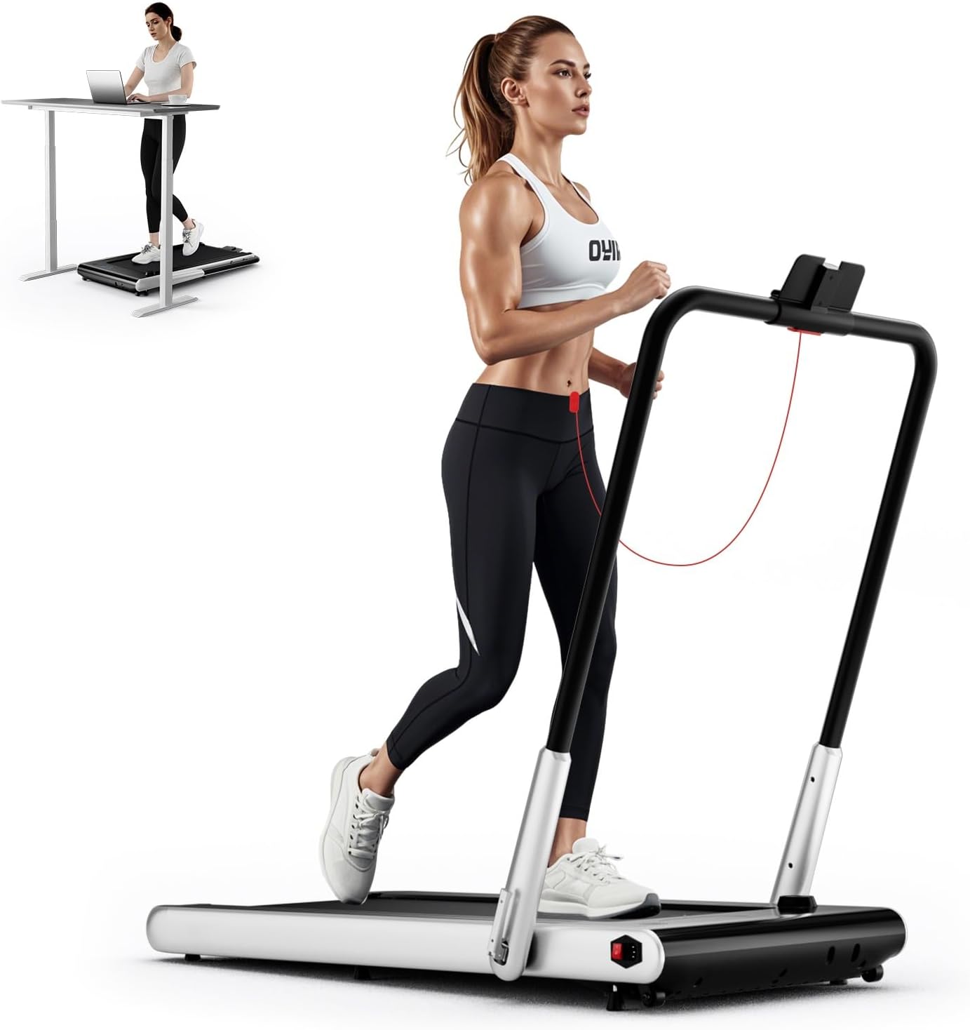 GYMAX Walking Pad Treadmill, 3HP Under Desk Treadmills with 340LBS Capacity, LED Display, Remote & APP Control, 3 in 1 Portable Compact Running Jogging Machine for Home Office Gym Exercise