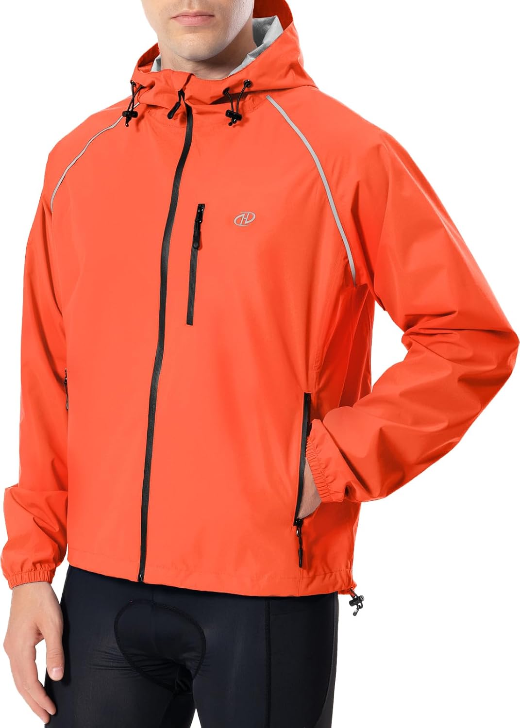 Men's Cycling Running Rain Jacket Lightweight Waterproof Biking Hiking Windbreaker Raincoat Reflective Packable