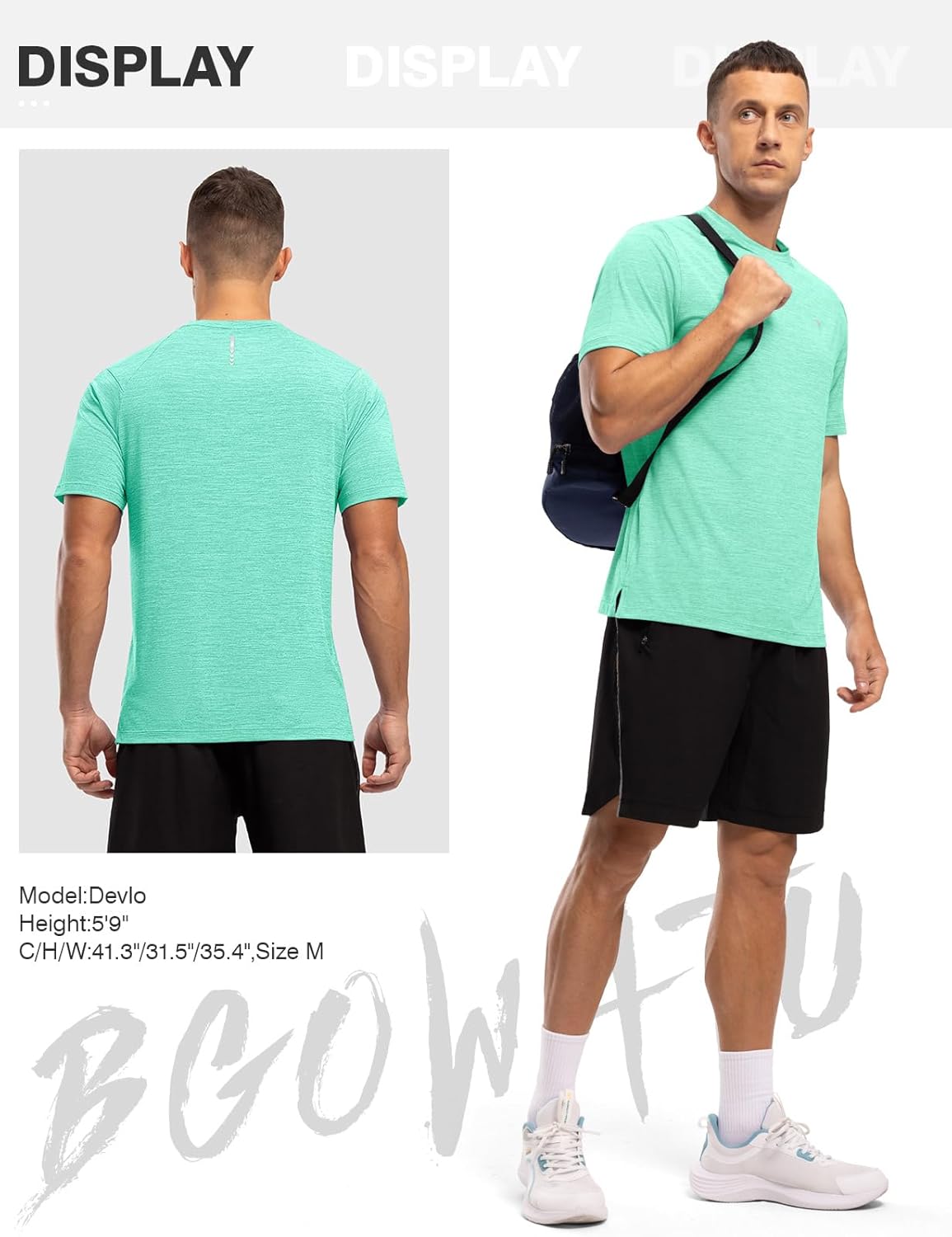 BGOWATU Men's Quick Dry Workout Athletic Shirts Lightweight Tennis Shirts for Men Running Gym Tops