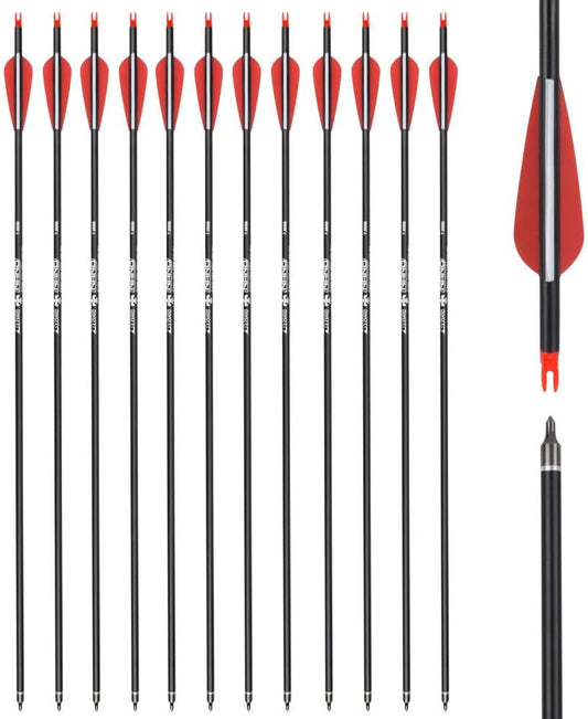 Carbon Arrow Hunting Arrows with 100 Grain Removable Tips for Archery Compound & Recurve & Traditional Bow Practice Shooting (Pack of 12)