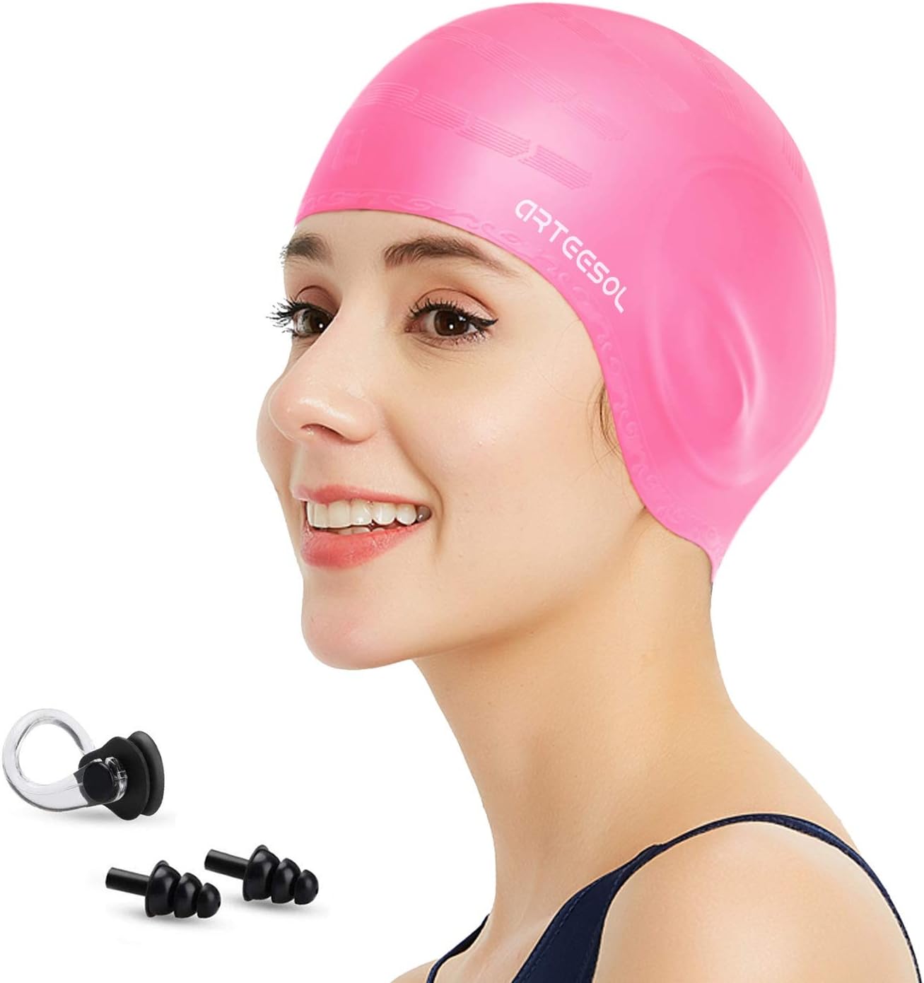 Swimming Cap, Silicone Swim Cap for Women Men, Durable Non-Slip Waterproof Swim Cap Protect Ears, Long Hair for Adults, Older Kids