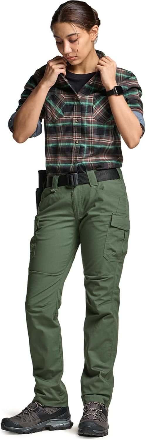 CQR Women's Flex Stretch Tactical Pants, Water Resistant Ripstop Cargo Work Pants with Pockets for Outdoor & Hiking