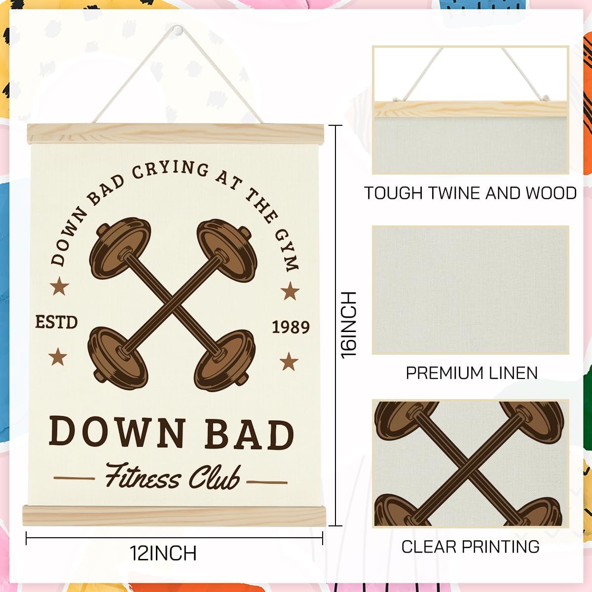 Gym Motivational Posters Funny College Dorm Posters Gifts for Guys Girls Friends Down Bad Crying at The Gym Flag Wall Art Decor Sign for Home Gym Bedroom Office