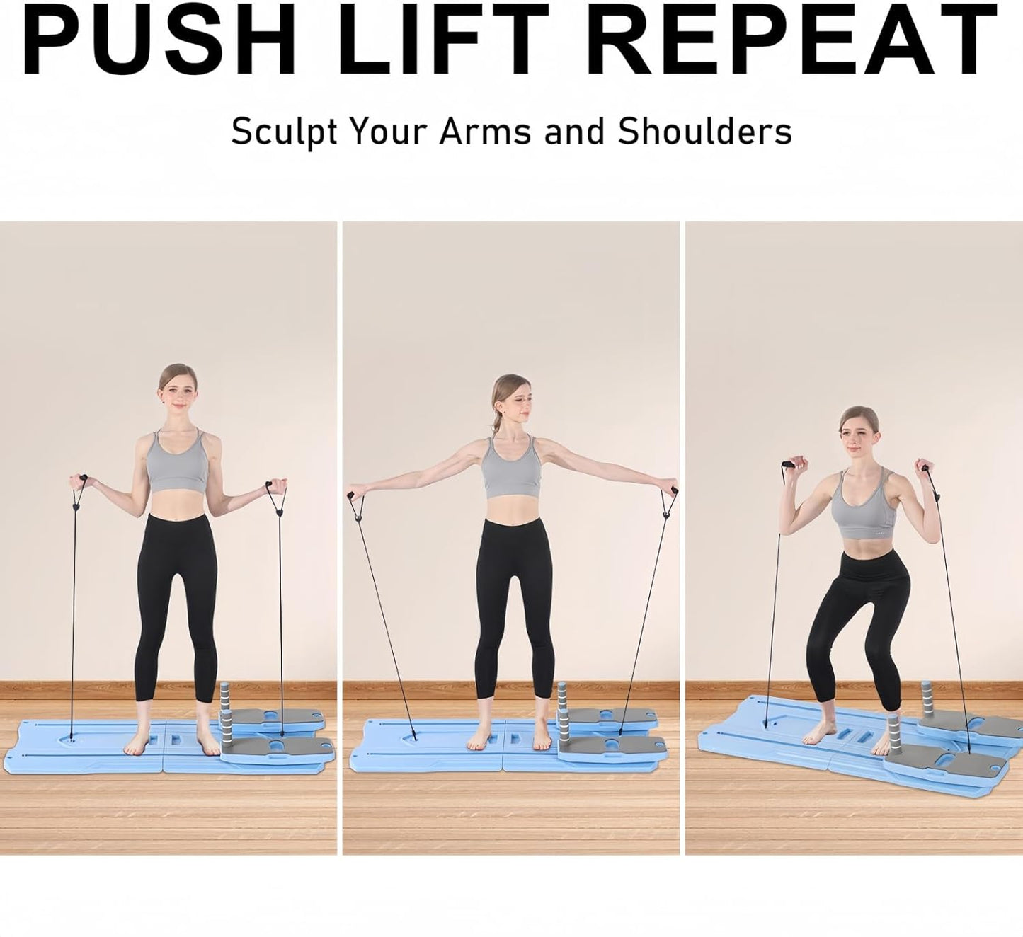 Pilates Board - 2025 Pilates Reformer Set for Full Body Workouts, Foldable Ab Core Trainer Board, 5 in 1 Multi-Purpose Pilates Board for Home with Resistance Bands, Ideal for Women & Men (Blue, L)
