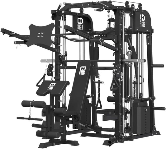 Commercial SmithMachine with Smith Bar, Home Gym Station with Dual Weight Stacks, 4000LBS Power Cage Squat Rack with Lever Arm, Leg Press, LAT Pull Down, Cable Crossover Machine for Full Body Training
