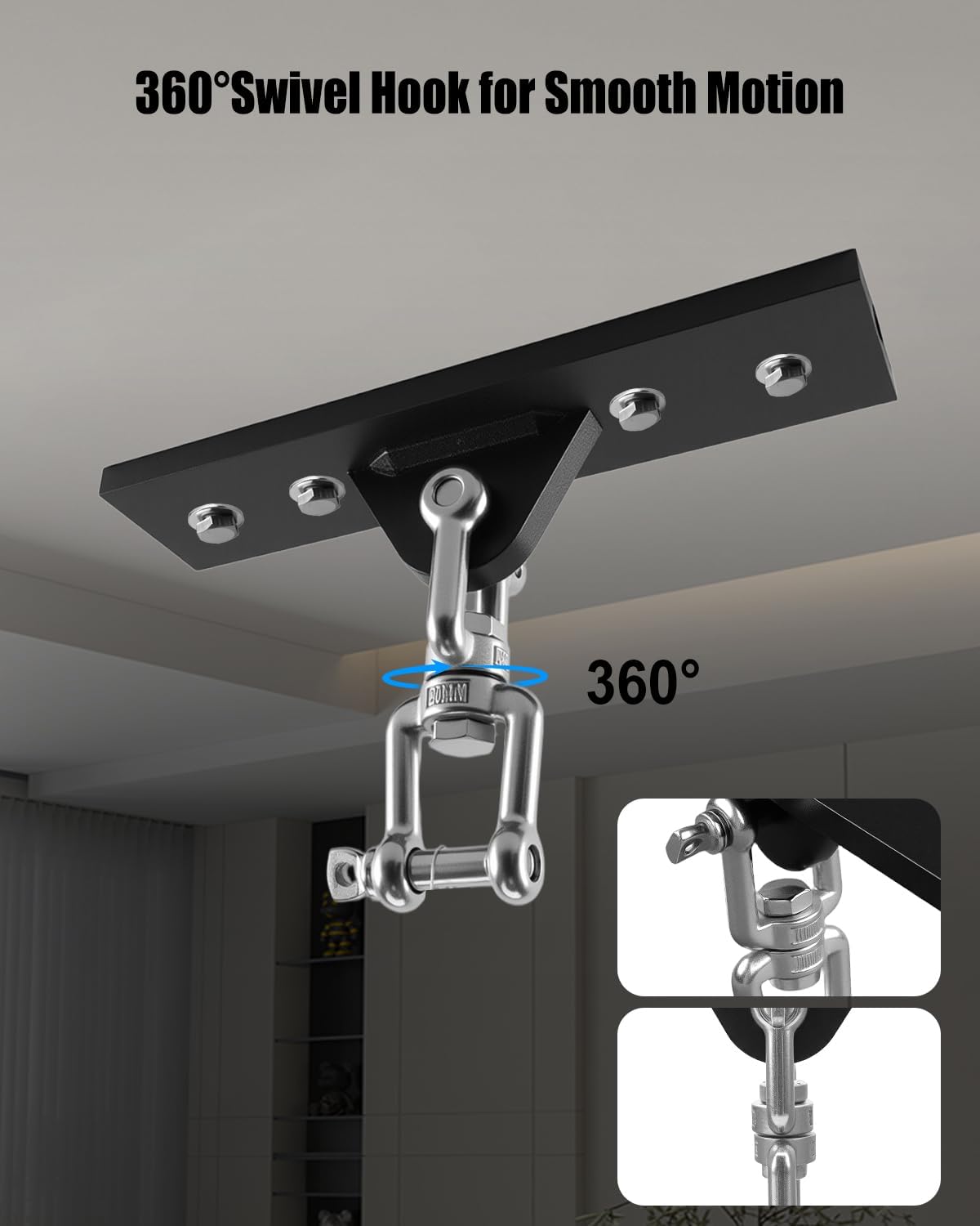 Punching Bag Hanger, Heavy Bag Stand for Punching Bag/Aerial Yoga/Hammock/Sandbag/Swing Chair, 360° Swivel Wall Mount Ceiling Hook – Heavy-Duty Boxing Bag Mount (900LB Capacity)