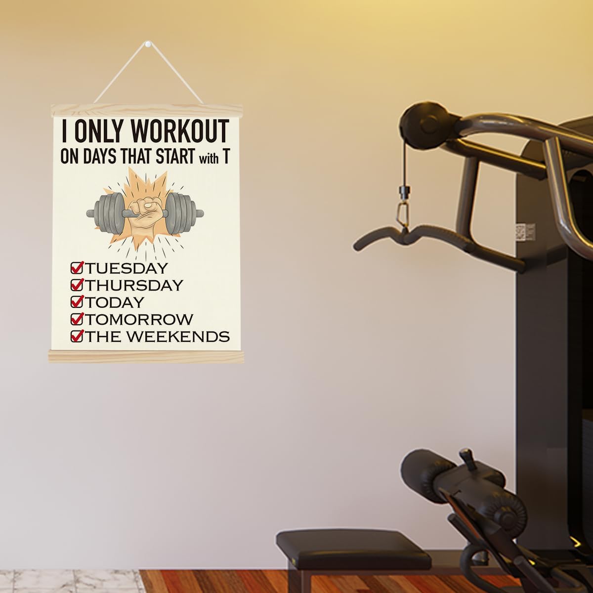 Gym Motivational Posters Funny College Dorm Posters Gifts for Guys Girls Friends I Only Workout on Days That Start with T Gym Flag Wall Art Decor Sign for Home Gym Bedroom Office