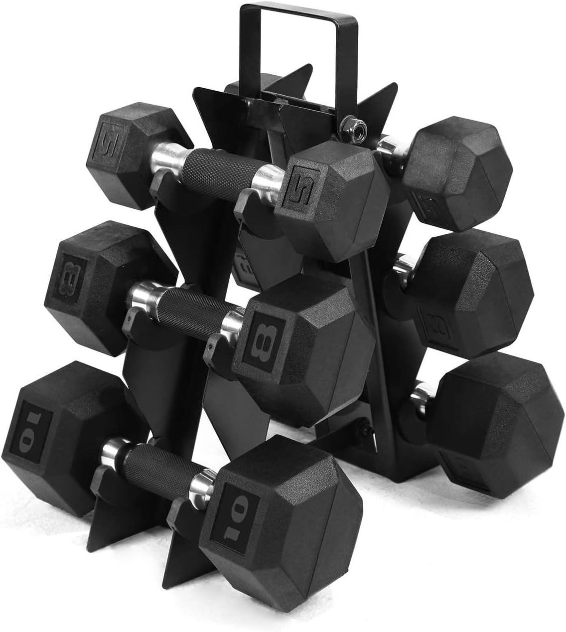 WF Athletic Supply Rubber Encased Hex Dumbbells with Rubber Grip Contoured Handle for Muscle Toning, Strength Building & Full Body Workout