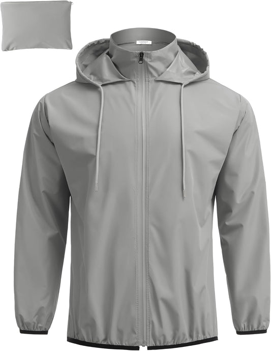COOFANDY Men's Packable Rain Jacket Lightweight Waterproof Raincoat with Hood Travel Hiking Golf Windbreaker