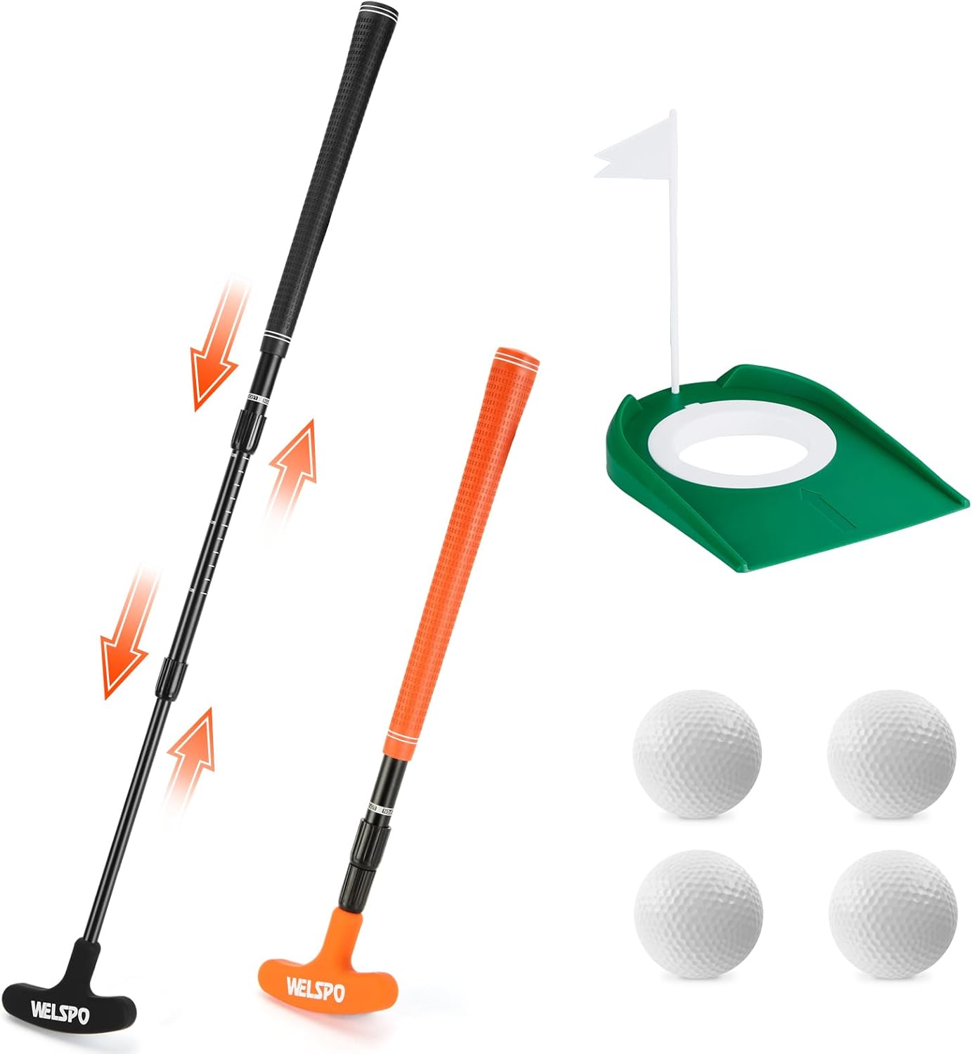 WELSPO Golf Putters for Men and Women Two-Way Kids Putter Mini Golf Putter with 2 Golf Putters, 4 Golf Balls for Right or Left Handed, Adjustable Length Golf Putter for Children, Teenagers and Adults